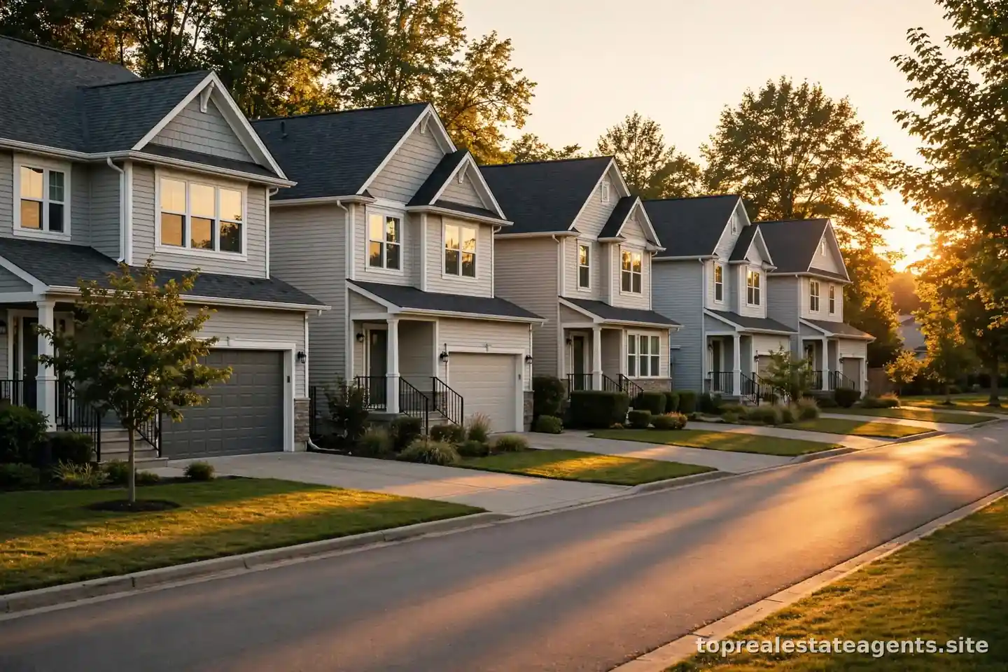 Row of similar suburban homes representing comparable sales used in a CMA