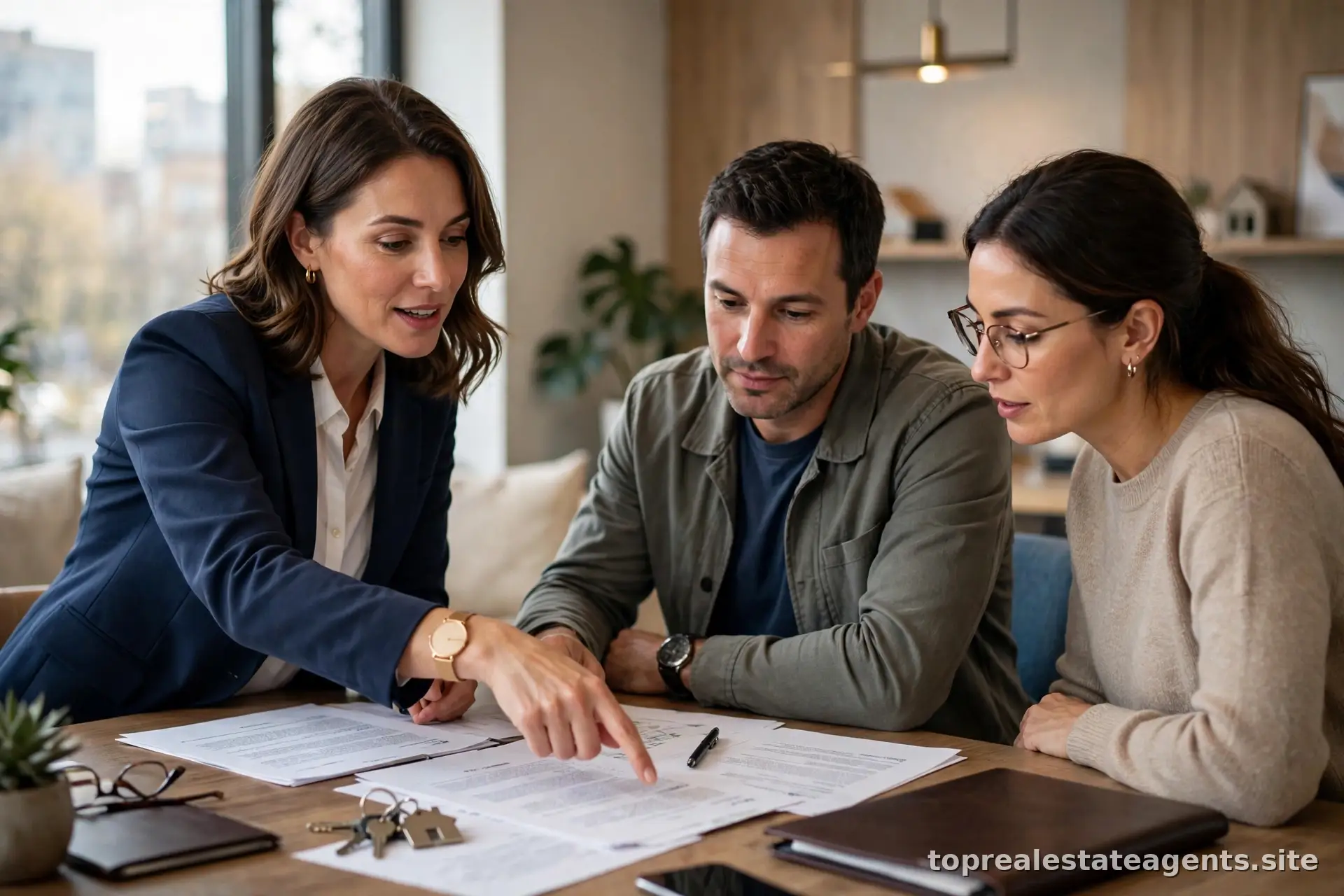 Real estate agent explaining contract terms to a buyer client