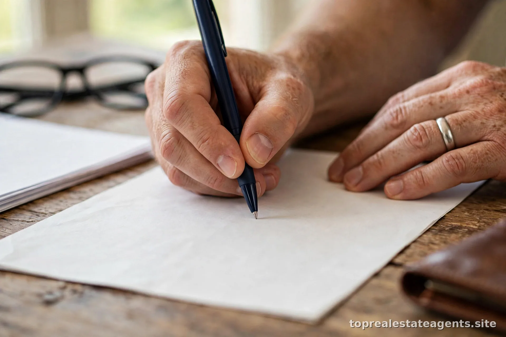 Close-up of hands signing a buyer representation agreement