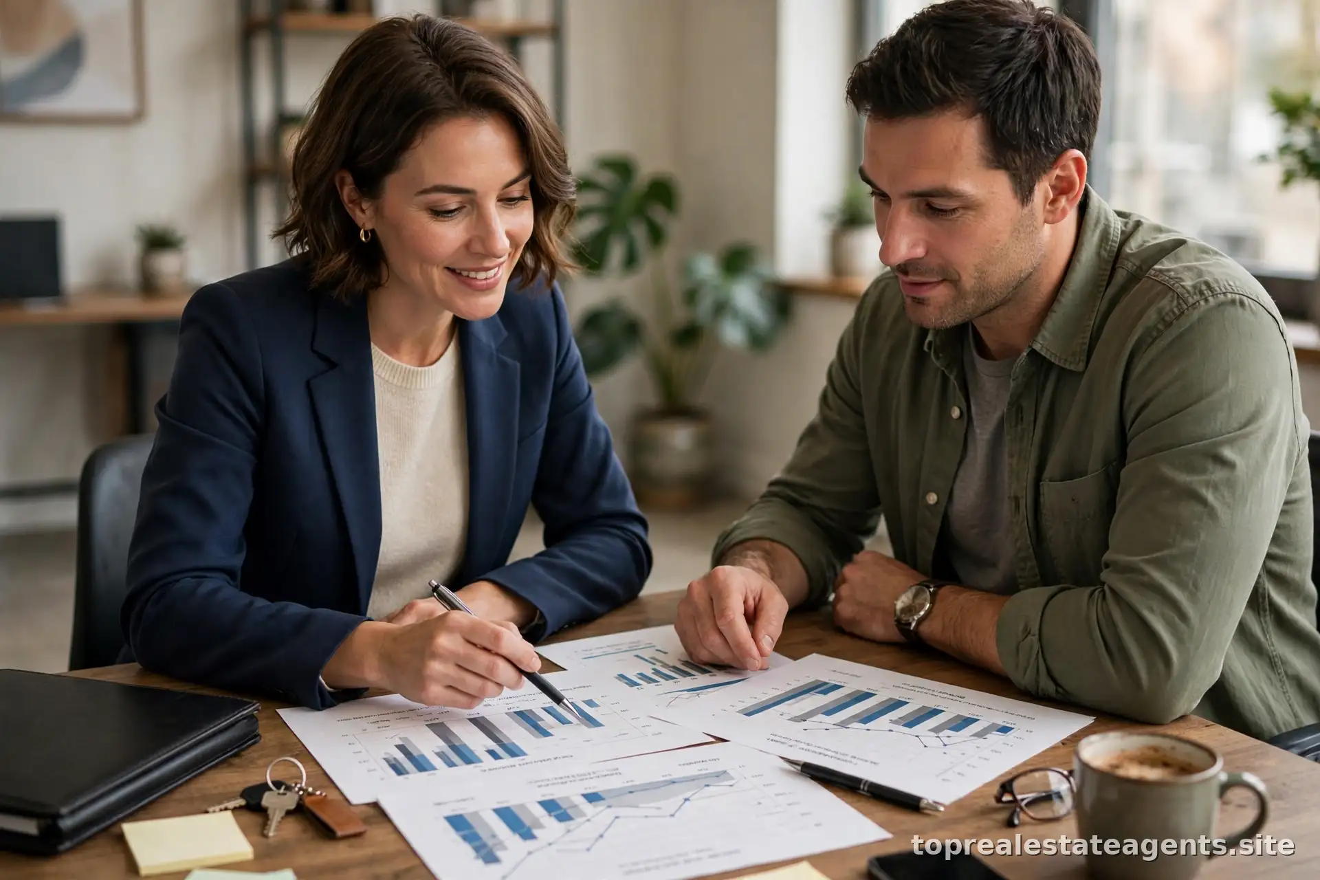 Buyer's agent reviewing comparable sales data with a client