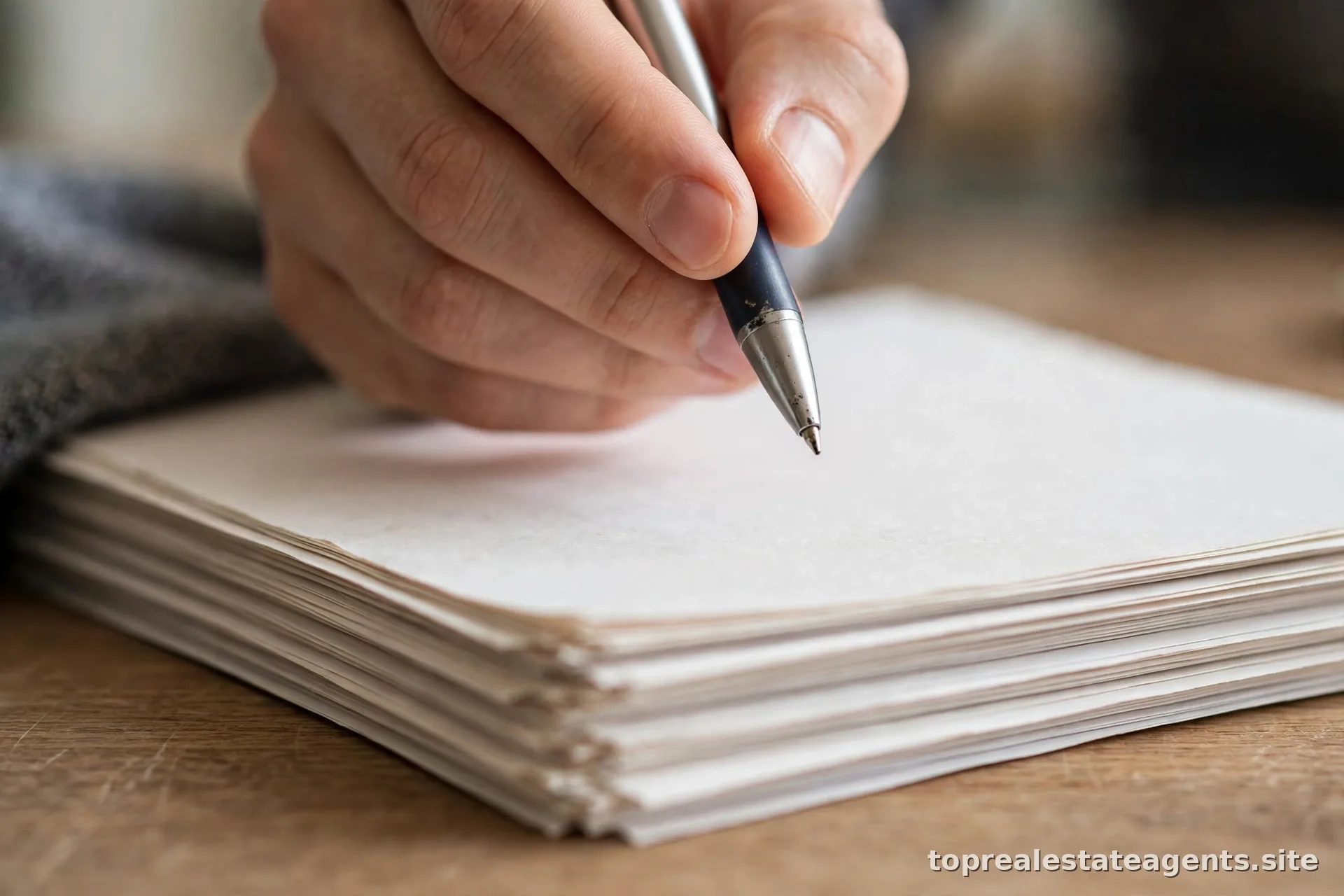 Close-up of a pen pointing at contract clauses on a listing agreement