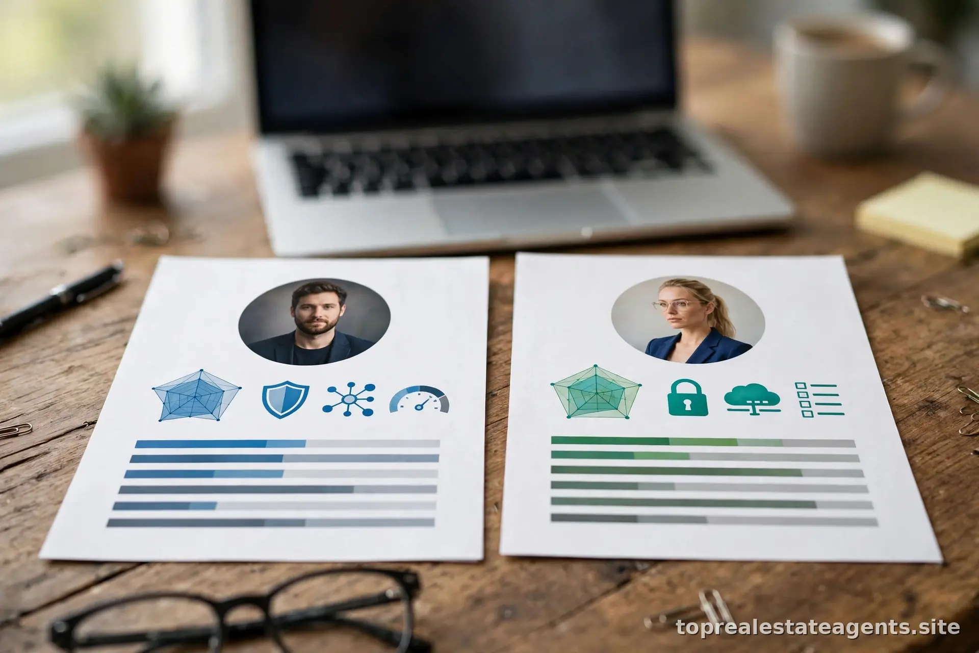 Two real estate agent business profiles being compared side by side